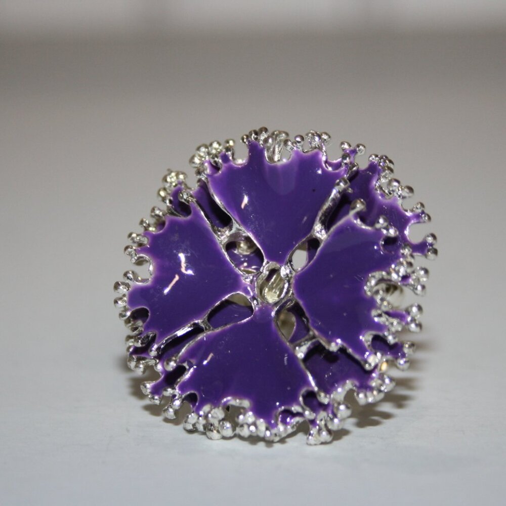 💜 Beautiful Silver & Purple Ring – Adjustable Size 7–9 Oversized Glam · Stretch